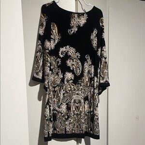 Studio One Black Dress with White and Gold Paisley